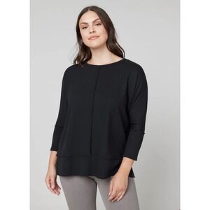 SPANX Womens Size XS Perfect Length 3/4 Dolman Sleeve Top Black Crew Neck